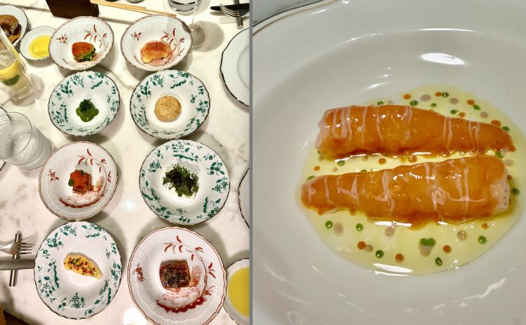 Antipasto all'italiana e Gamberi botan ebi, pepe rosa, prezzemolo e limone