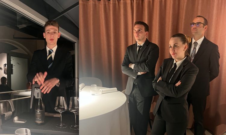 Alcuni dei validissimi ragazzi di sala: il sommelier Giovanni Boscaro, Andrea Brugnoli, Arianna Veneri e il restaurant manager Francesco Lucchetti
