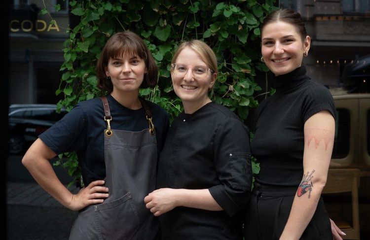 Three pillars of the Coda restaurant: left to right, Sophia Fenger (sommelière), Julia Leitner (head chef, Austrian) and Elise Czako (restaurant manager). Photo by Claudia Goedke