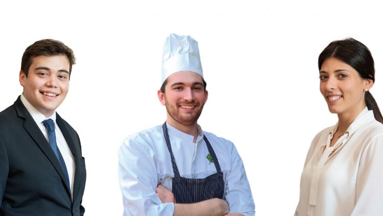 Kevin Grendene (sommelier), Davide Colombo (sous chef) e Giorgia Cozzi (maitre)