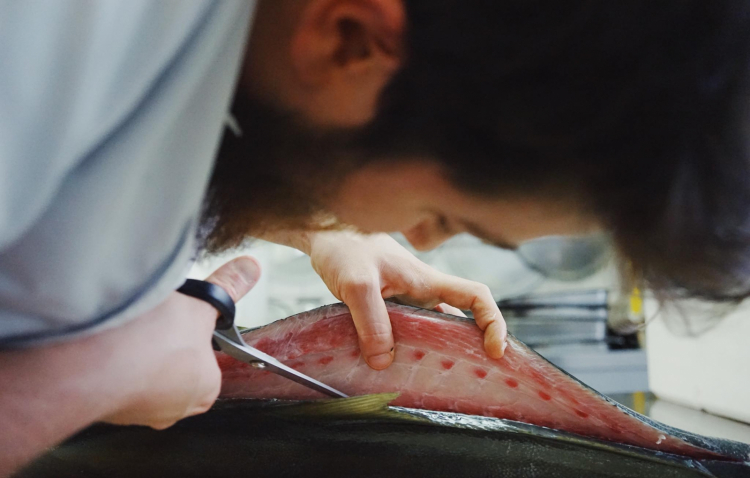 Pietro Montanari in azione. È il giovane chef de