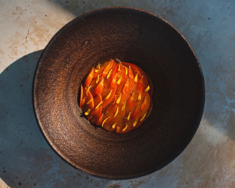 Miglio, chawanmushi di granchio blu e carote al Venissa di Mazzorbo
