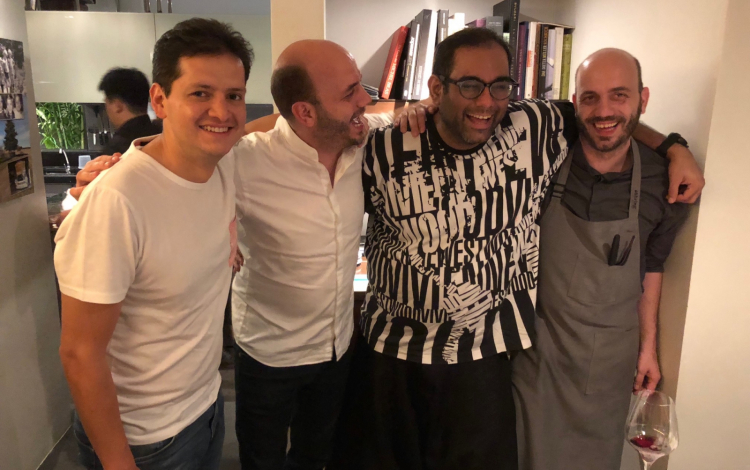 Left to right, Jorge Vallejo (Quintonil, Mexico, in Bangkok for a 4-handed dinner with Gaggan), Thomas Sühring, Gaggan Anand and Mathias Sühring 
