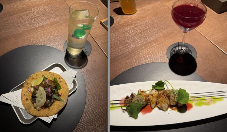 Ruote pazze Cavalieri con burro nocciola alle acciughe, e polvere di cipolla affumicata.&nbsp;Torta sfogliata con arachidi, gelato alla vaniglia e mandarino.&nbsp;Banana Split, con una tequila alle fave di cacao, pandan, banana, gelato alla vaniglia e albume
