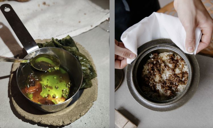 Ricci con emulsione di prezzemolo e Riso alla pilota