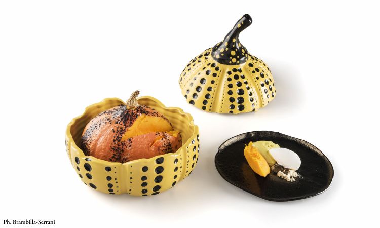 Zucca di Hokkaido al barbecue, gelato all’alloro, spuma di olio di semi di zucca e semi di zucca tostati, Viviana Varese

