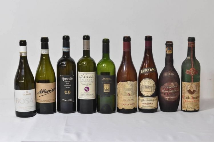 Gli Amaroni della degustazione storica: Marion 2007, Bussola 2000, Mazzi 1997, Cecilia Beretta 1995, Santa Sofia 1983, Bertani 1975, Montresor 1969 e Bolla 1950
