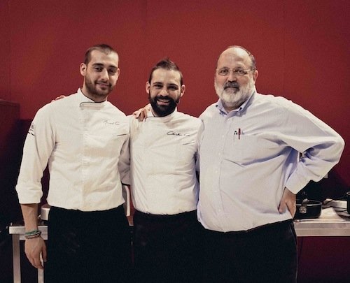 Manuel e Christian Costardi del ristorante Cinzia di Vercelli con Paolo Marchi, curatore della rassegna di Host