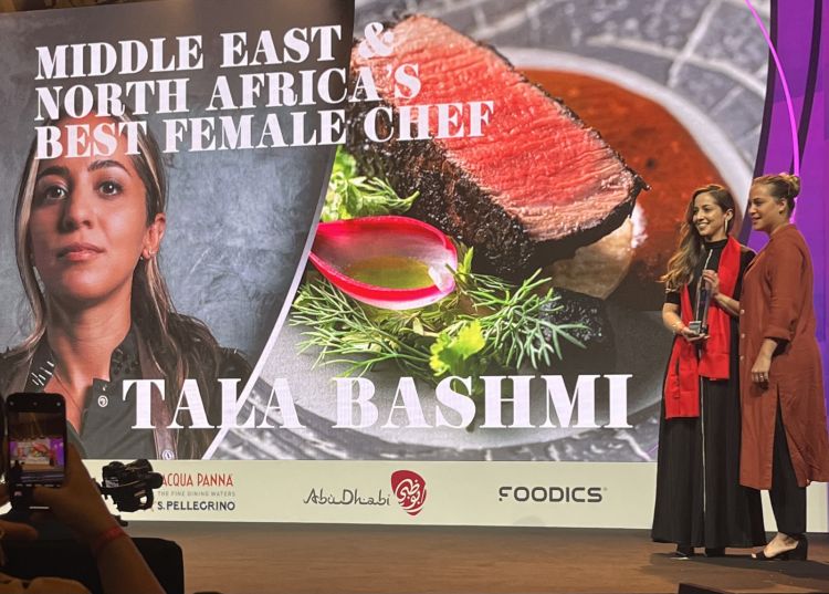 Tala Bashmi (Fusions by Tala, Manama) from Bahrain received the best female chef award from her Peruvian colleague Pia Leon
