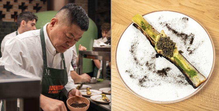Yoshihiro Narisawa (Narisawa, Tokyo) e il cuo Collare di tonno cotto alla griglia e adagiato su un porro con caviale, yuzu e shiso, una stripe diagonale che ha sedotto i presenti nella sua insolita fruizione col cucchiaio, che scavava il porro morbido, arricchito da un caleidoscopio in movimento di sapidità, toni d'agrume e lemonoso-erbacei. "Massimo mi ha chiamato qualche mese fa per invitarmi a Modena"", ha spiegato il giapponese, "gli ho detto sì senza nemmeno guardare l'agenda"
