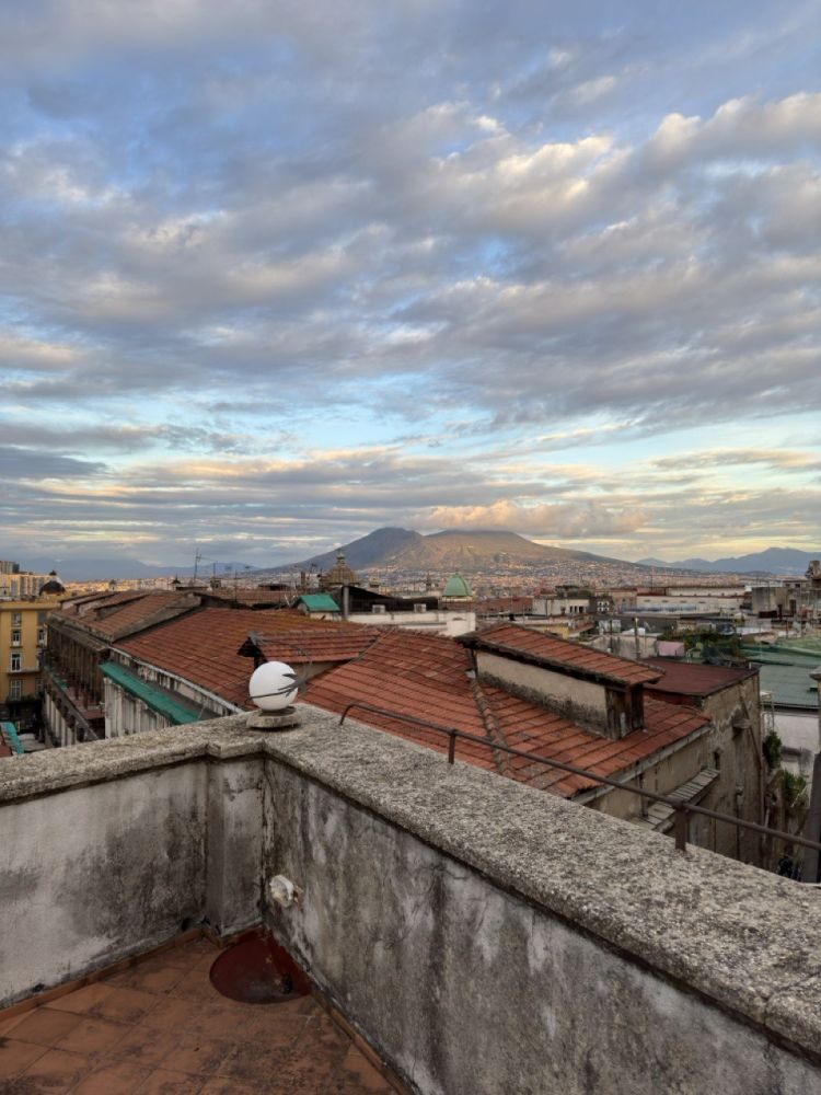Il Vesuvio e tutta la città di Napoli visti dal terrazzo di Palazzo Tufarelli