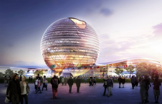 Un rendering dell'edificio simbolo di Astana 2017