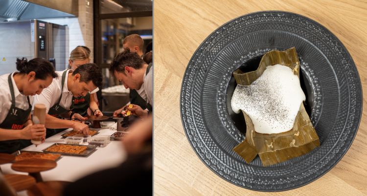 Mattatore silenzioso della prima cena, il messicano Jorge Vallejo (Quintonil, Città del Messico), qui accostato al suo Tamal d'anatra Pibil, due tecniche super-umili che viaggiano dalla Capitale alla penisola dello Yucatan. "Ci sono grandi somiglianze tra la nostra e la vostra cucina", spiegava il cuoco, "più di quelle che siamo disposti a immaginare: siamo paesi circondati dal mare un po' ovunque e abbiamo entrambi un'identità viscerale molto legata a quello che mangiamo, con grandi differenze regionale. Però, non è facile per nessuno allontanarsi dalla tradizione. Ma noi ci proviamo lo stesso". Con esiti sui quali torneremo presto
