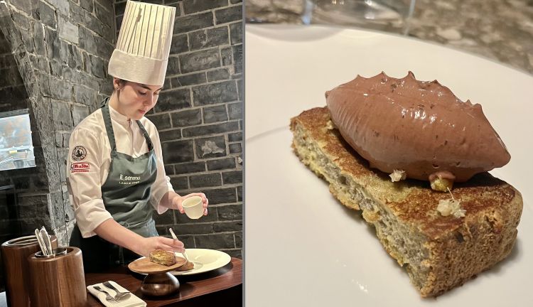 La pasticciera Sara Proverbio impiatta al carrello La Fiesta, dessert su una base di french toast, ispirato alla celebre merendina della Ferrero