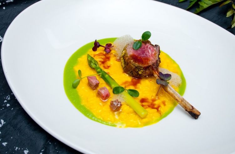 Risotto, saffron, lamb and asparagus
