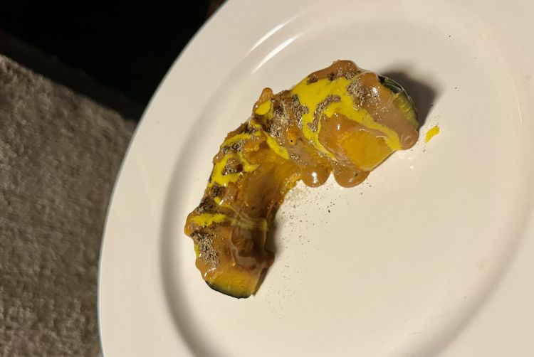 Zucca al vapore e mandarino arrosto
