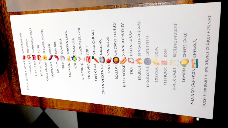 The menu at restaurant Gaggan. Details in the next episode
