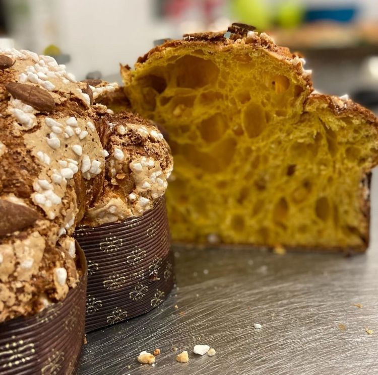 La colomba di Pane Quaglia, in vendita al Mama: con scorze d'arancia candite del Caffè Sicilia e mandorla di Noto, cultivar romana
