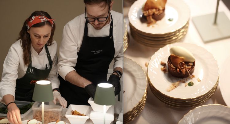 La capopasticcera di Osteria Francescana  Doina Paulesco - qui accanto a  Vittorio Gangai , della stessa brigata - è apparsa a cena per comporre un Tiramisù. Ortodosso? Ovvio che no: al barbecue!
