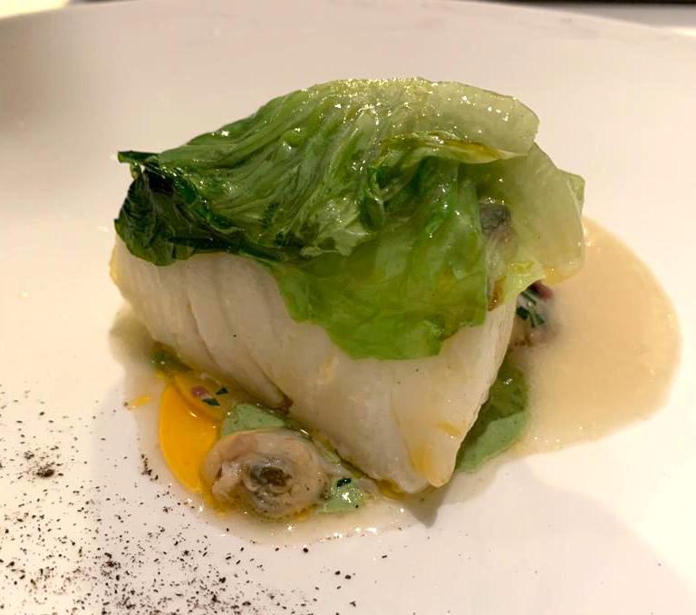 Cod with lettuce and 'nduja
