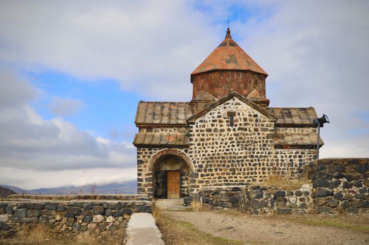 Sevanavank, the majestic building from 1874 above lake Sevan, east of Yerevan. They first began to build it in 874, as an order of princess Mariam, daughter of Ashot, the king who reigned in the so-called "second golden age of Armenia", at the end of the first millennium