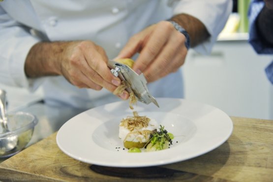 Salted codfish with soft potatoes and white truffle, a traditional dish presented by Ugo Alciati