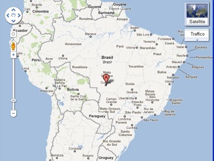 Una cartina del Sud America: Cuiaba ne è proprio al centro, capitale del Mato Grosso