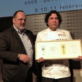 Gaston Acurio at Identità Golose 2014, with Paolo Marchi