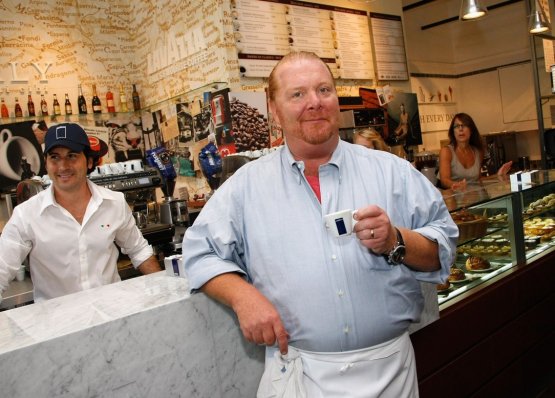 Mario Batali at the very crowded Lavazza corner inside Eataly New York
