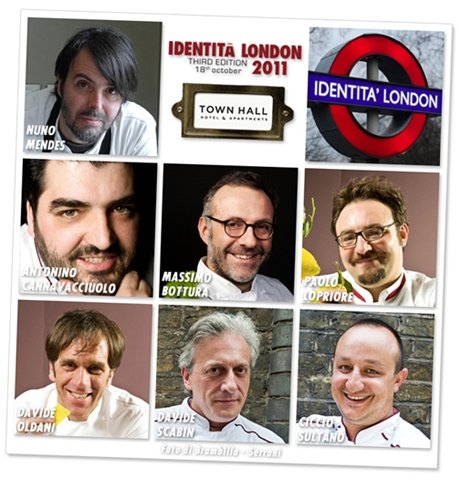 Il collage che riunisce i sette cuochi coinvolti in Identità London 2011: da Mendes in alto a sinistra a Sultano in basso a destra