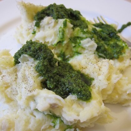 Cod mantecato with green sauce by Giovanni Ruggieri of Refettorio in Milan
