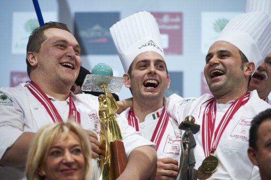 The Italians rejoicing during the prize giving cer