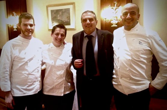Alcuni protagonisti dell'ultima Taormina Gourmet: Luca Abbruzzino, l'ospite giuliana Antonia Klugmann, Fabrizio Carrera e Pino Cuttaia