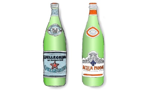 Le bottiglie di S.Pellegrino e Acqua Panna illustr