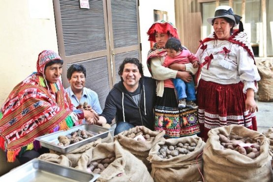 Gastón Acurio among his people, dressed according