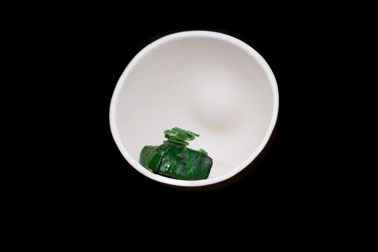 Il secondo servizio del coniglio: Fagottino&nbsp;di bieta, spalla stracotta di coniglio in terrina laccata con scorze di limone, origano e&nbsp;spezie, cipollotto. Una specie di caramella, semplicemente deliziosa, fondente,&nbsp;succosa, sapida
