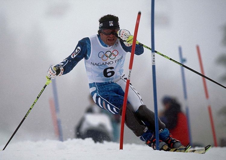 Alberto Tomba in azione alle Olimpiadi di Nagano 1998
