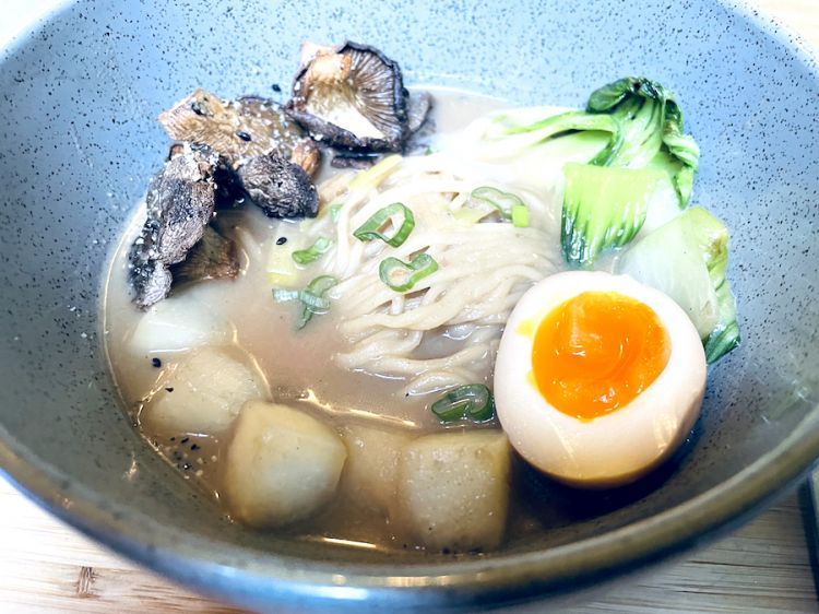 Aromaticus: Miso ramen with mushrooms, egg and peanut butter 
