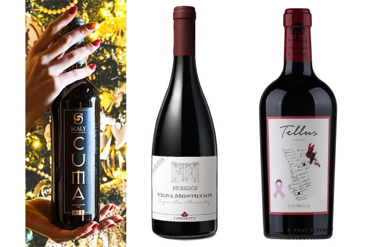 Cuma Marche Rosso Igt di Sgaly, Torgiano Rosso Riserva Vigna Monticchio di Lungarotti e Tellus Syrah Fiocchetto Lilla di Fattoria Tellus