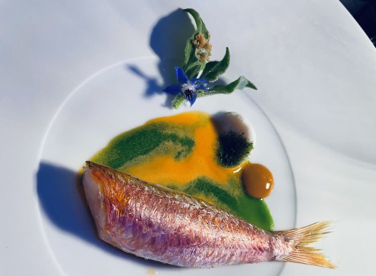 Triglia e mayo di mare, un piatto che porta la firma di Salvatore Bianco, chef del Comandante, il ristorante dell'hotel Romeo a Napoli
