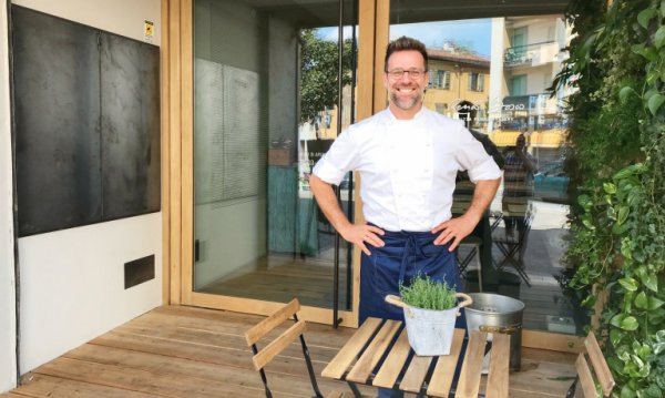 Renato Bosco in front of the entrance to the new