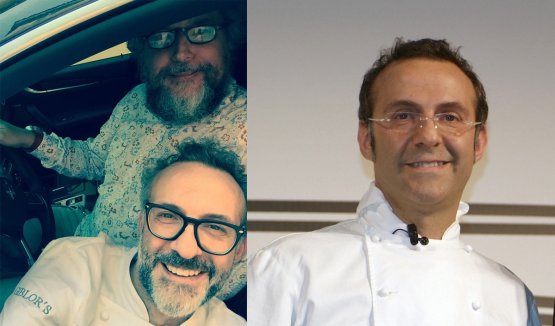 Massimo Bottura in the car with Andrea Grignaffini