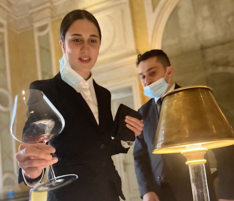 Silvia Cuneo, 23 and Gianluca Sanso, 25, wine manager. The dining room staff is very young and competent
