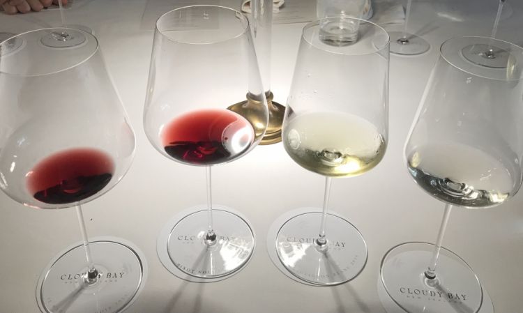 I vini in degustazione: da sinistra Te Wahi 2015, Pinot Noir 2017, Te Koko 2014 e Sauvignon Blanc 2017
