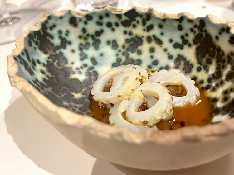 Squid, Espelette pepper, smoked cauliflower, oyster, bottarga
