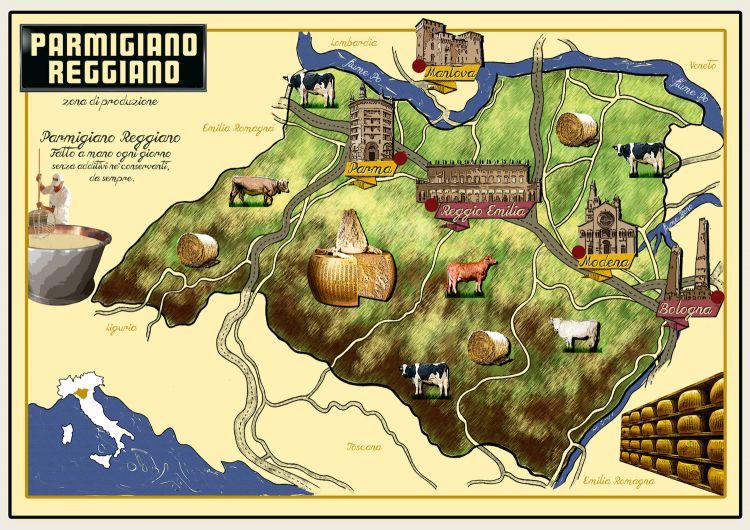 Il territorio di produzione del Parmigiano Reggiano
