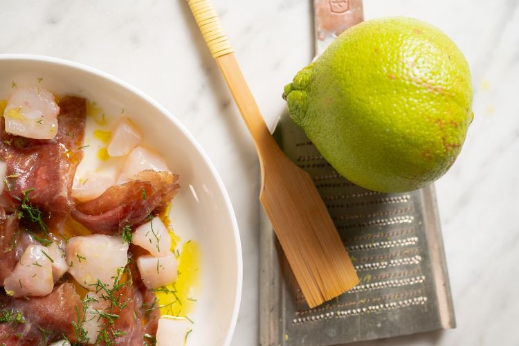 Cavallo, bergamotto, finocchietto e tartare di pesce del giorno