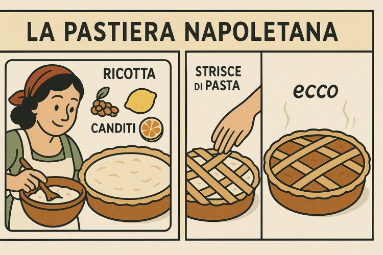 Nella vignetta, la preparazione di una pastiera na