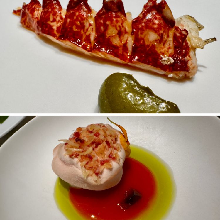 1.- Astice arrosto con quenelle del suo corallo&nbsp;2.- Spuma ghiacciata di arancia rossa
