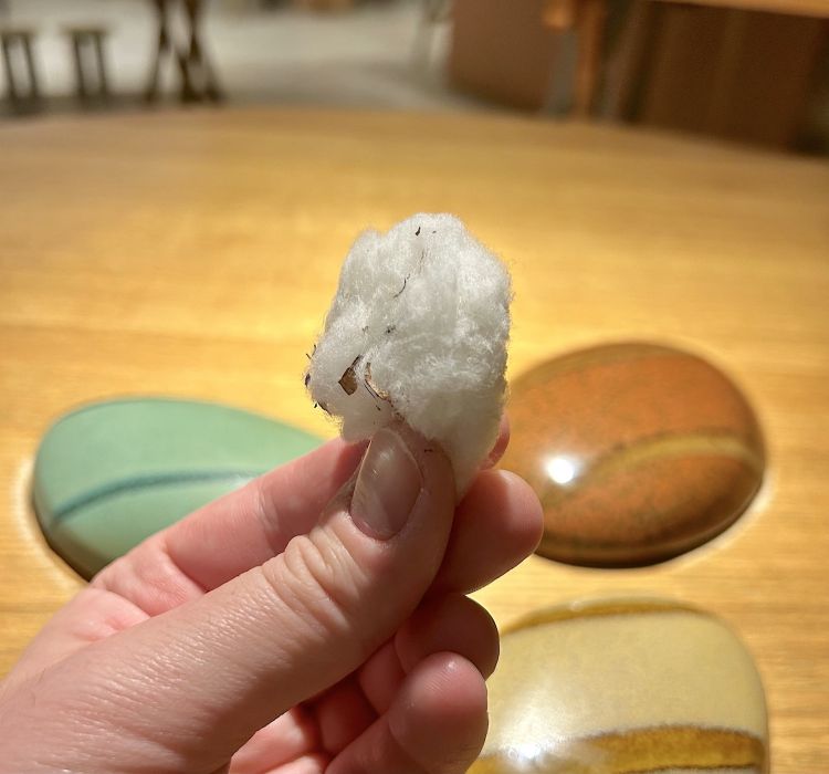 Per pulirsi le mani, al posto delle consuete velette inumidite, un batuffolo naturale di cotone, che arriva direttamente dall'orto di Ardea